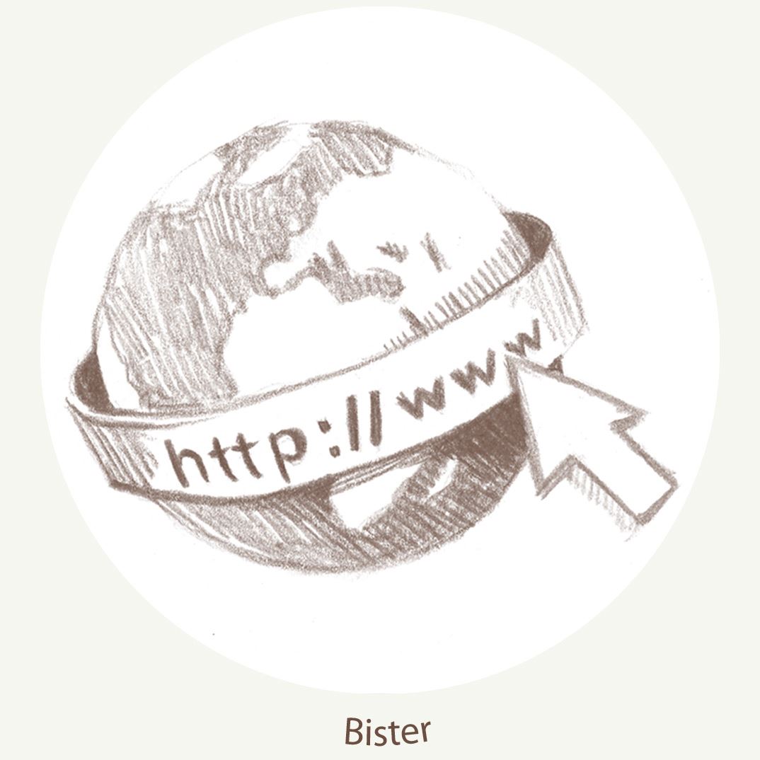 "bister" globe with http://www written on it