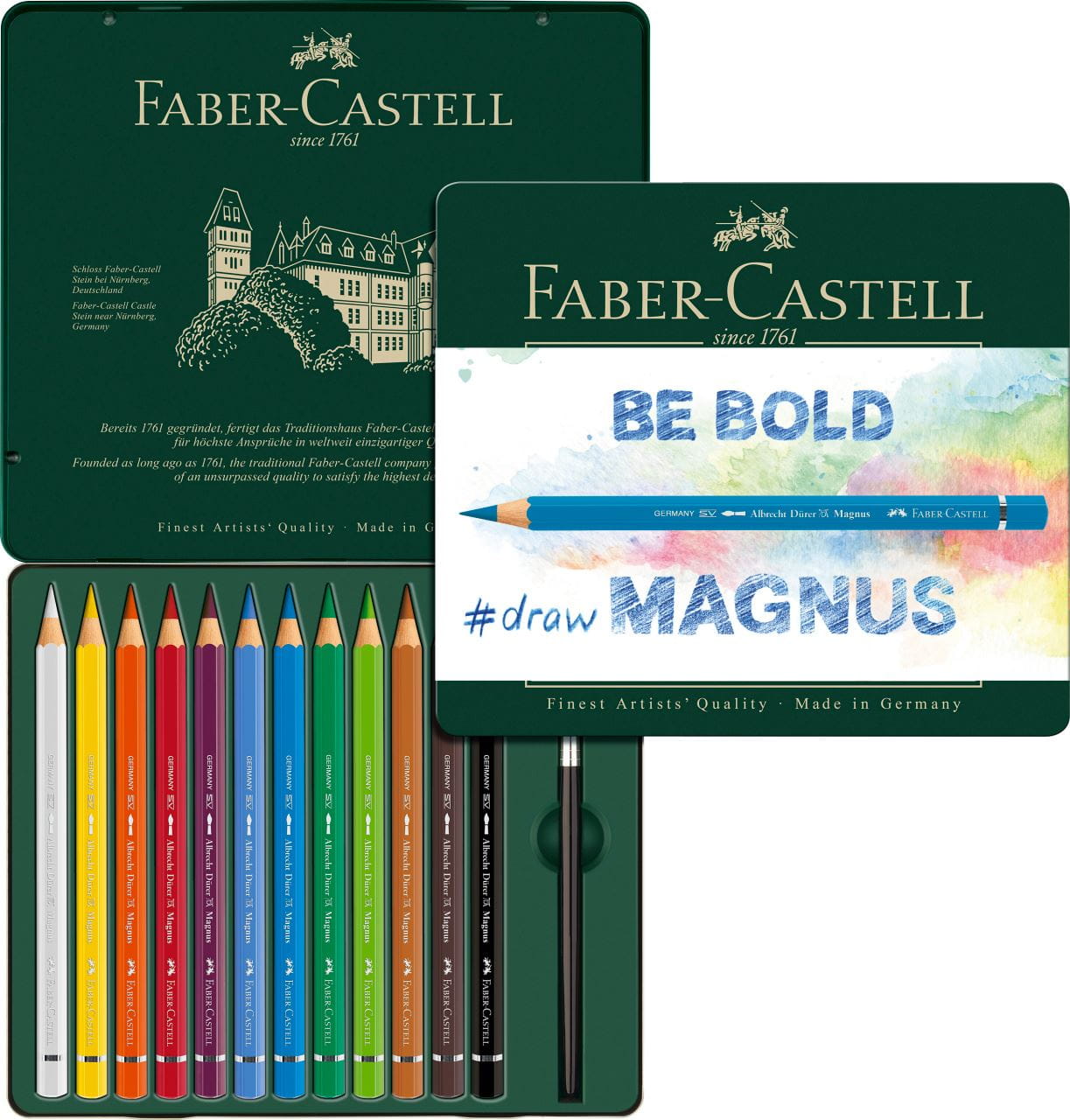 Watercolour Brush and Eraser Faber-Castell Albrecht Dürer Magnus Watercolour Pencils Double Sharpener Set Of 30 Different Colours in a Wenge Stained Wooden Gift or Collectors Box With 4 Accessories Including 4B Graphite Aquarelle Jumbo 