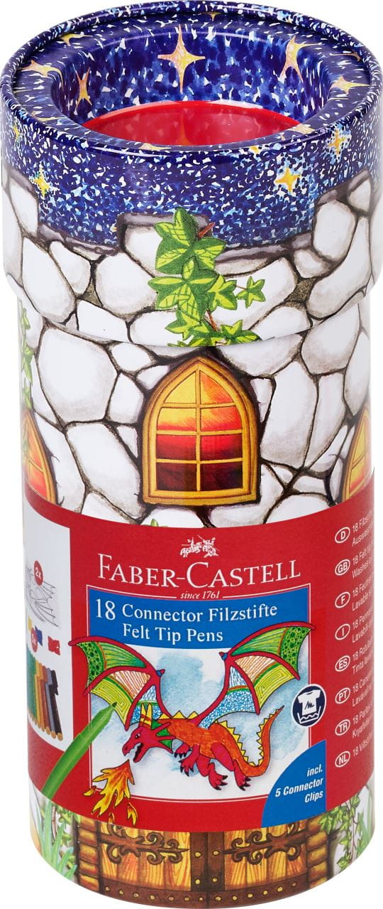 Faber-Castell - Connector felt tip pen set Castle in round tin, 25 pieces