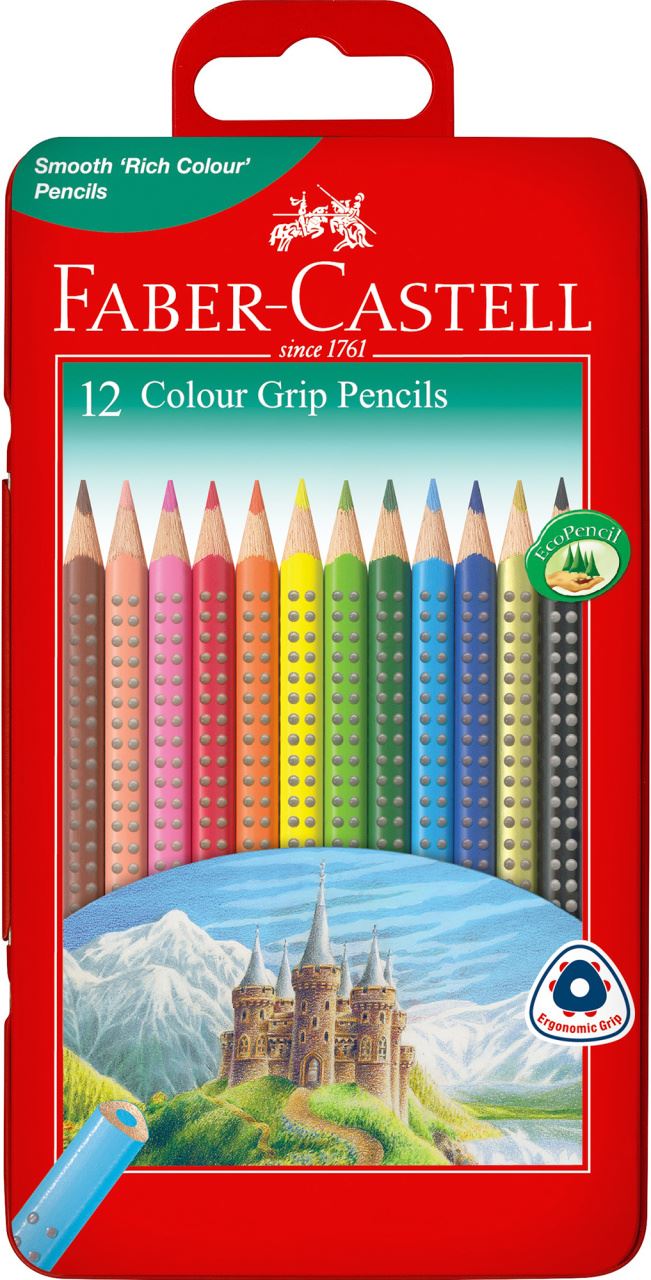 Faber-Castell - 12 Coloured pencils Grip, metal tin