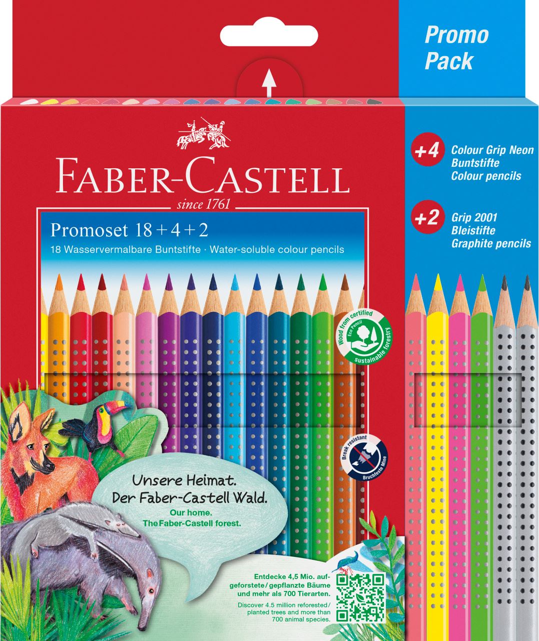 Pack of 24 Faber-Castell Grip 2001 Water Soluble Color Pencils in a Tin