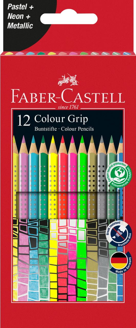 Faber-Castell - Colour Grip colour pencil, wallet of 12 with special colours