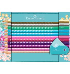 Faber-Castell - Sparkle colour pencil set, tin turquoise, 21 pieces