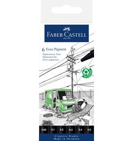 Faber-Castell - Ecco Pigment AllBlack fineliner, wallet of 6, black