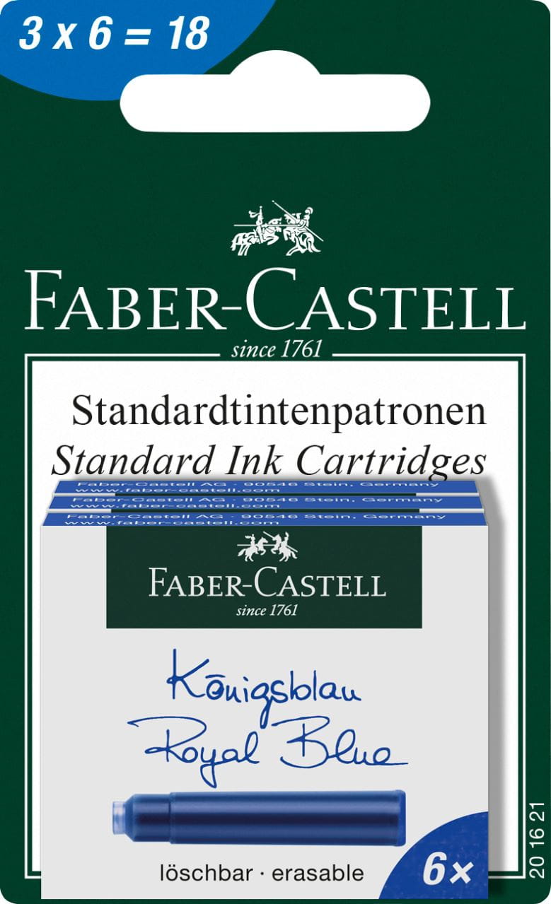 Faber-Castell - Ink cartridges, standard, 6x royal blue erasable, set of 3