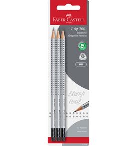 Faber-Castell - Grip 2001 graphite pencil with eraser, HB, silver, 3 pieces