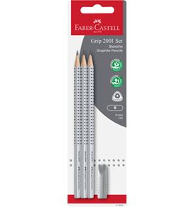Faber-Castell - Grip 2001 graphite pencil set, B, silver, 4 pieces