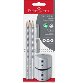 Faber-Castell - Grip 2001 graphite pencil, B, set of 3 pencils, silver