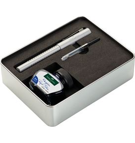 Faber-Castell - Grip 2011 fountain pen, metal gift set, silver, 3 pieces