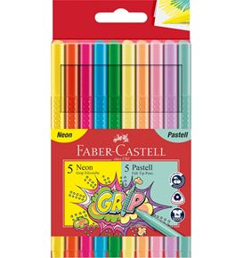Faber-Castell - Grip felt-tip pen neon + pastel, cardboard wallet of 10