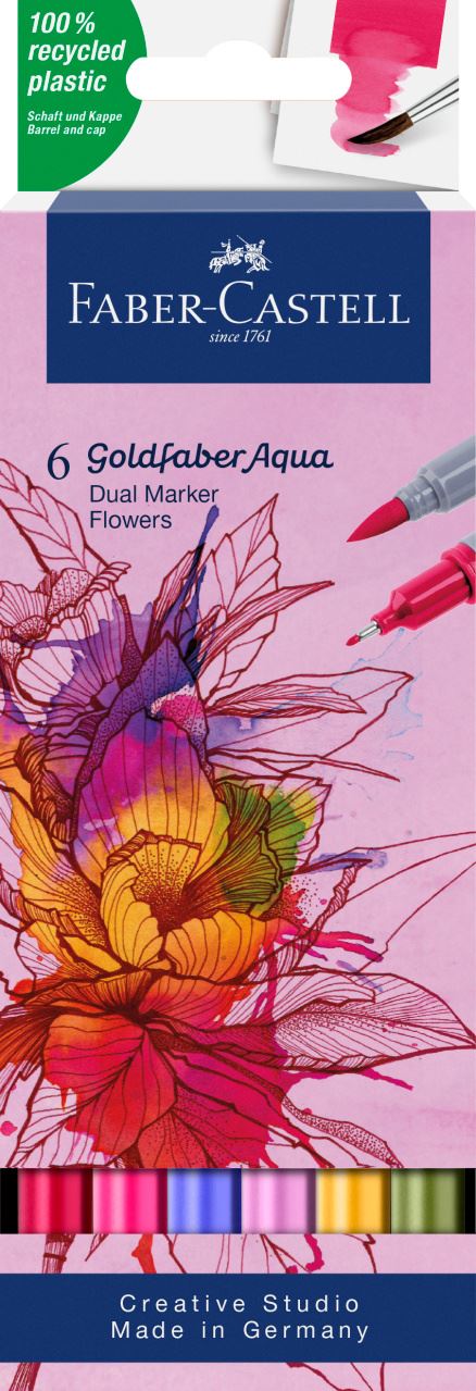 Faber-Castell - Goldfaber Aqua Dual Marker, wallet of 6, Flowers