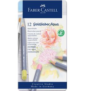 Faber-Castell - Goldfaber Aqua waterc. pencil, 12ct metal tin , pastel col.