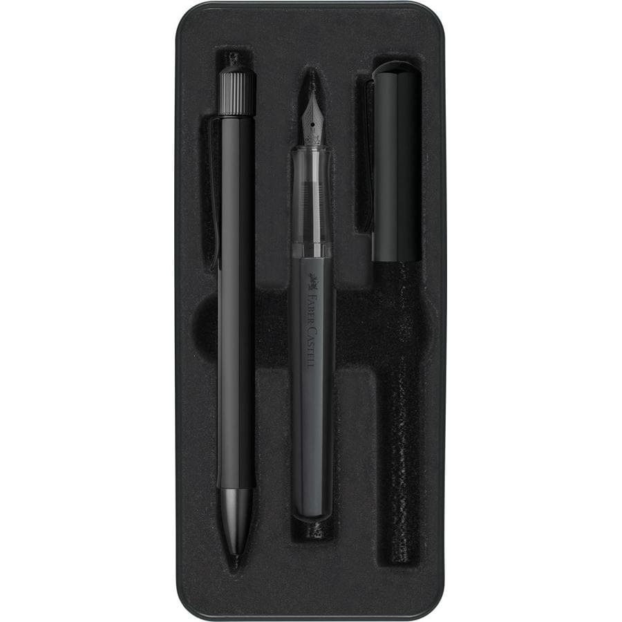 Faber-Castell - Hexo set: fountain pen M and ballpoint pen black matt