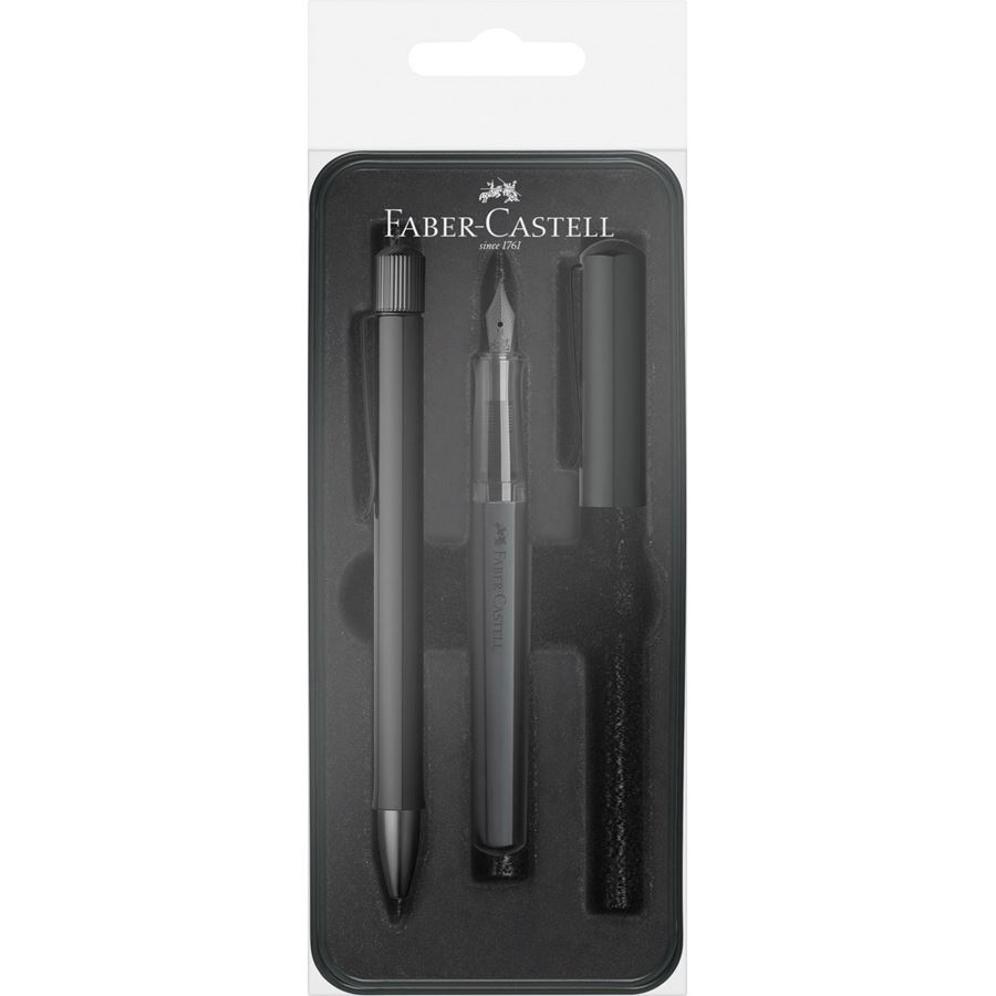 Faber-Castell - Hexo set: fountain pen M and ballpoint pen black matt