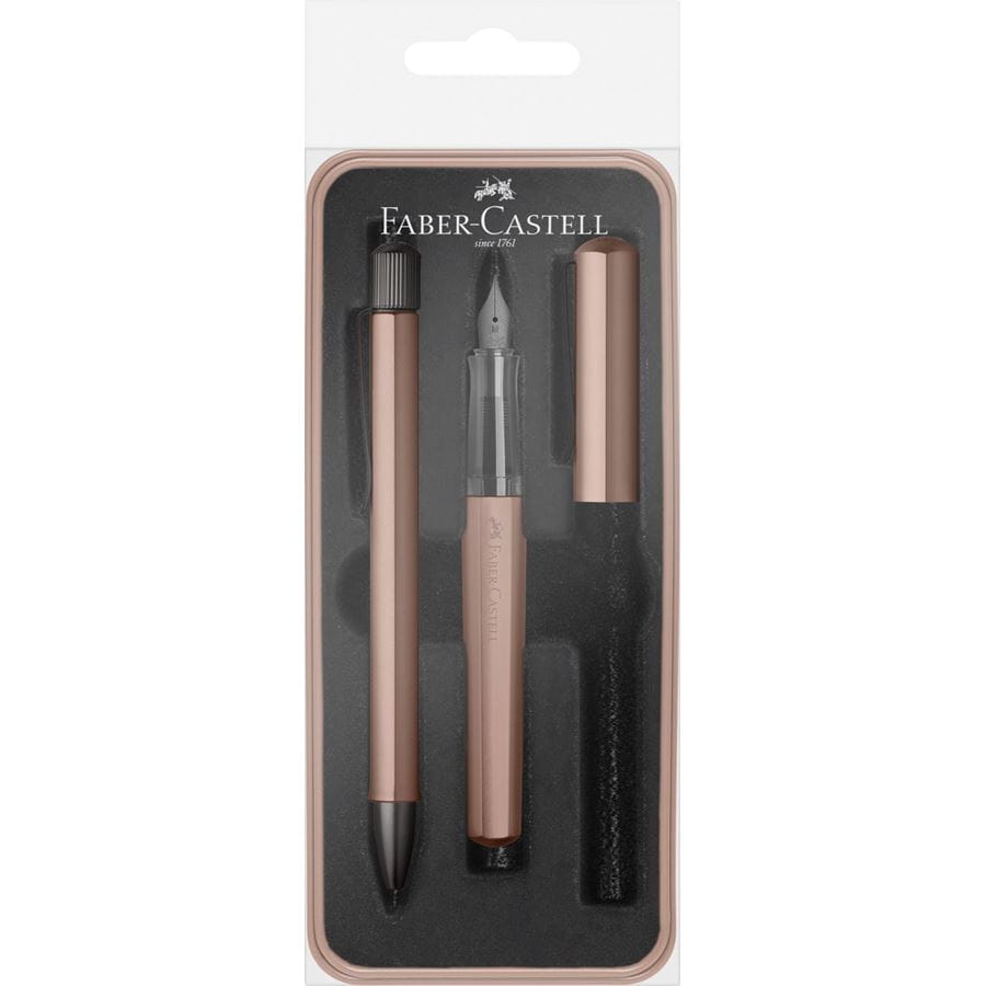 Faber-Castell - Hexo set: fountain pen M and ballpoint pen bronze
