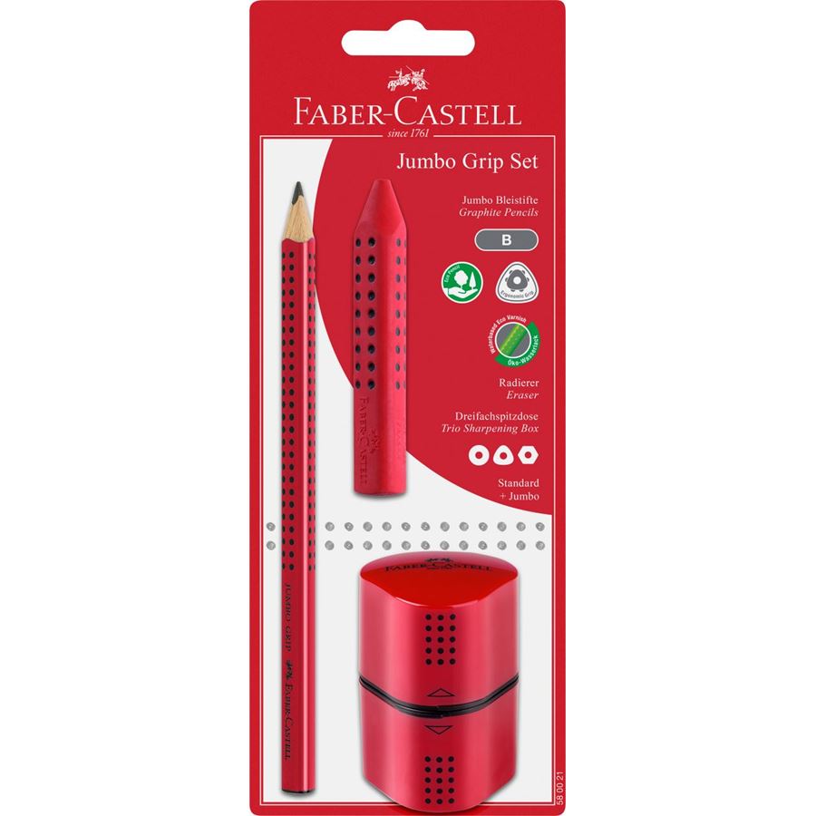 Faber-Castell - Jumbo Grip graphite pencil set, red, 3 pieces