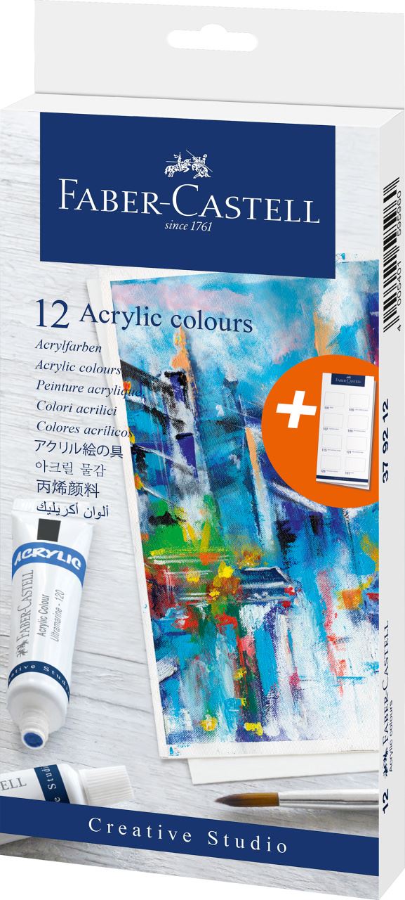 Faber-Castell - Acrylic colour, cardboard wallet of 12, incl. swatch card