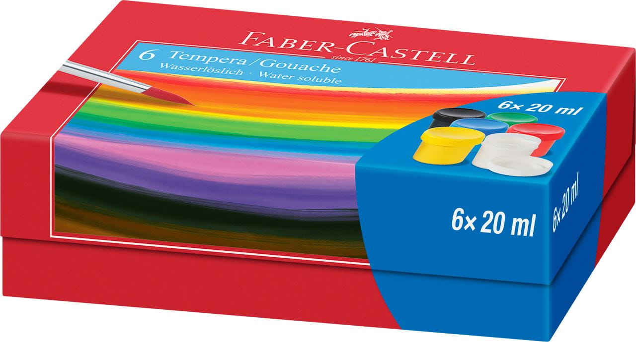 Faber-Castell - Tempera/Gouache, 6 colours, pots of 20 ml each
