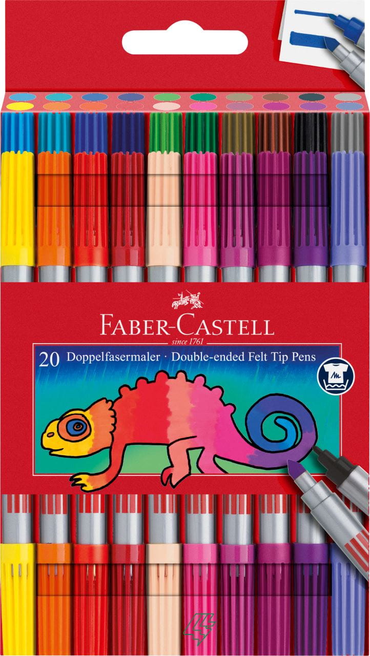 Faber-Castell - Double-ended felt tip pen, plastic wallet of 20
