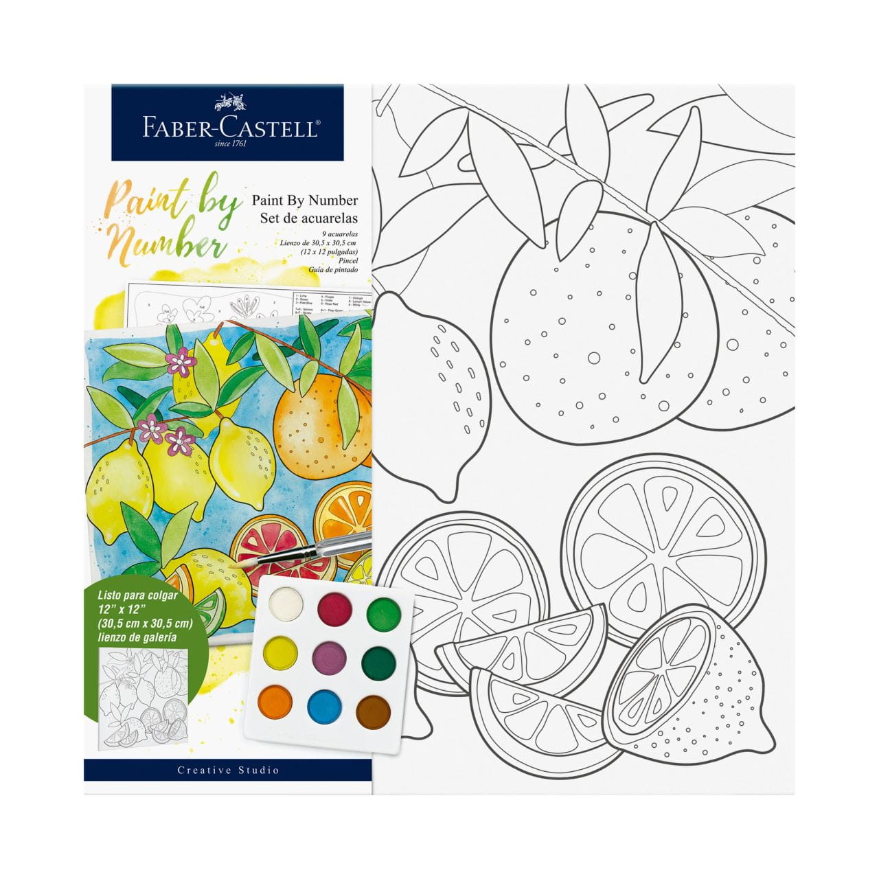 Faber-Castell - Canvas Paint by number Fruits + 9 waterc
