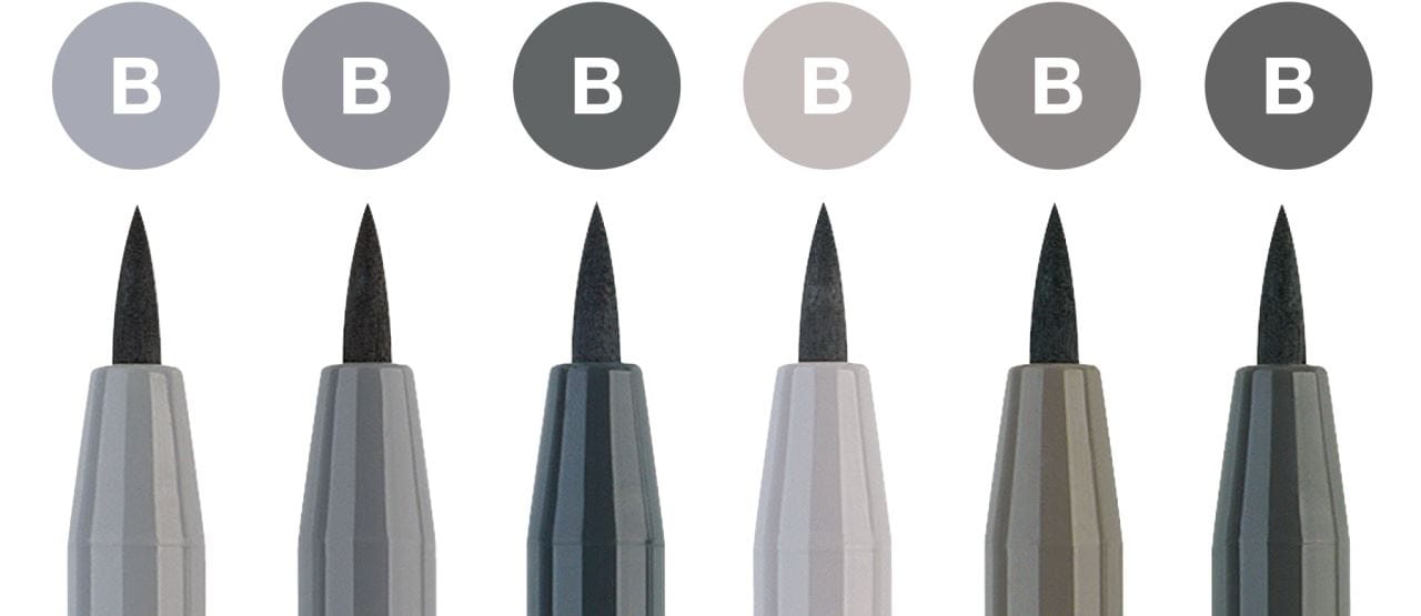 6 Artist Pen Shades of Grey Brush Set Faber-Castell Marker 