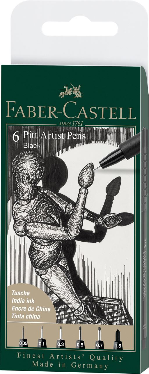 Faber-Castell - Pitt Artist Pen India ink pen, wallet of 6, black