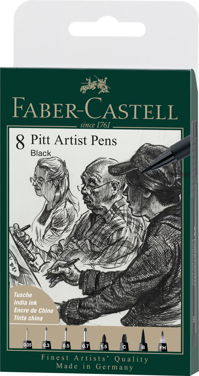 Faber-Castell - Pitt Artist Pen India ink pen, wallet of 8, black
