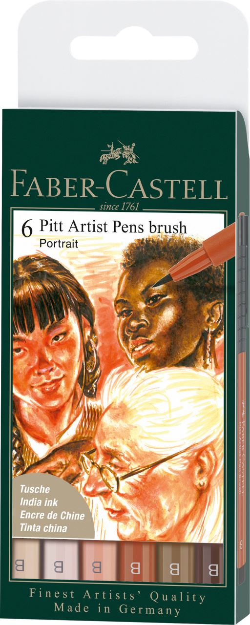 Faber-Castell - India ink Pitt Artist Pen Brush wallet of 6, Portrait