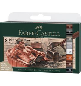 Faber-Castell - Pitt Artist Pen Brush India ink pen, wallet of 8, Classic