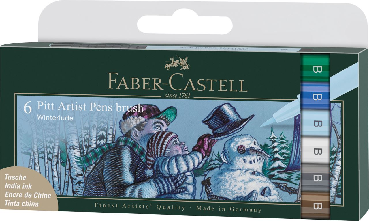 Faber-Castell - Pitt Artist Pen Brush India ink pen, wallet of 6, Winterlude