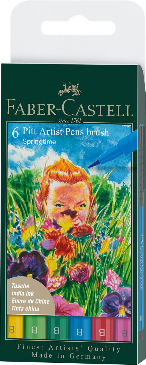 Faber-Castell - Pitt Artist Pen Brush India ink pen, wallet of 6, Springtime