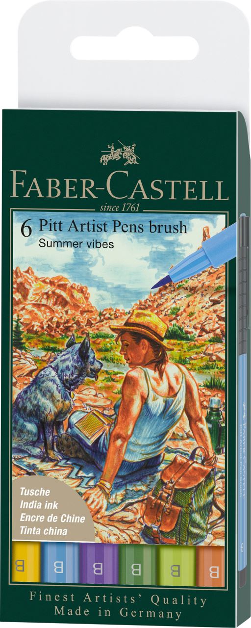 Faber-Castell - Pitt Artist Pen Brush India ink pen, wallet of 6 Summer vibe