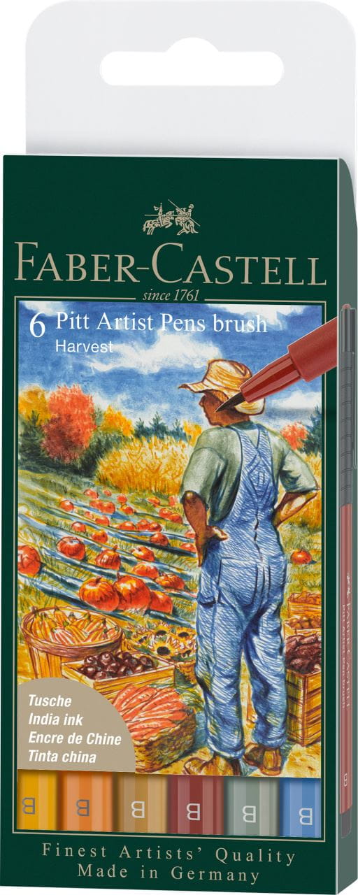 Faber-Castell - Pitt Artist Pen Brush India ink pen, wallet of 6, Harvest