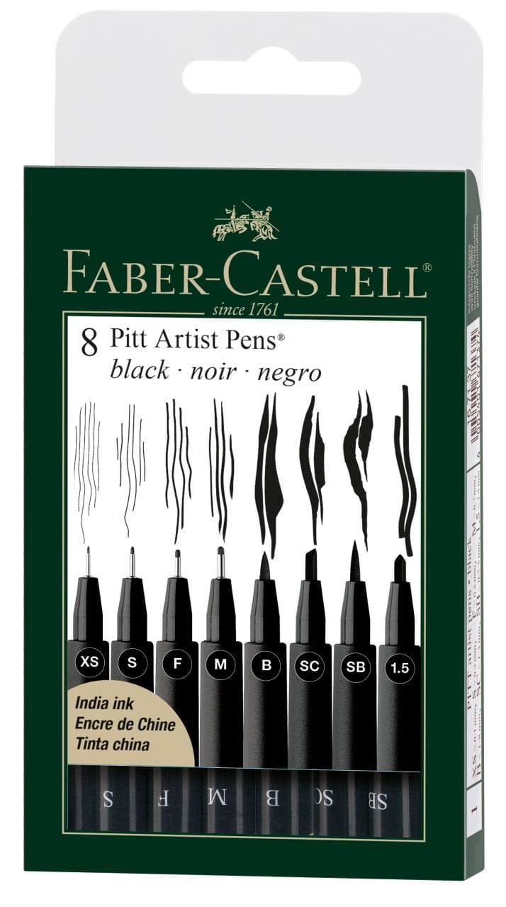 Faber-Castell - India ink Pitt Artist Pen 8ct wallet col. 199 black