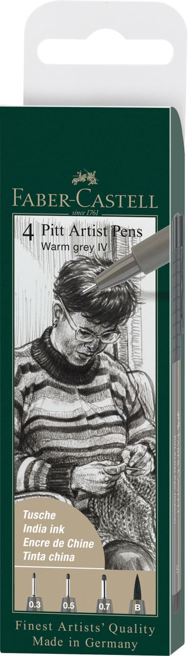 Faber-Castell - Pitt Artist Pen India ink pen, wallet of 4, warm grey IV