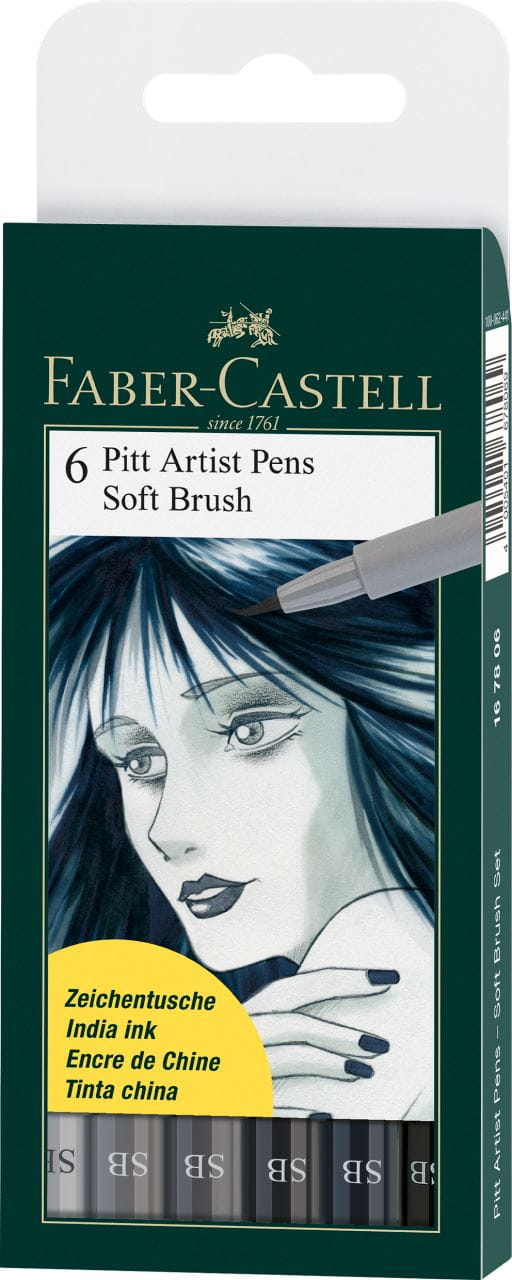 Faber-Castell - Pitt Artist Pen Soft Brush India ink pen, wallet of 6