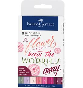 Faber-Castell - Pitt Artist Pen India ink pen, wallet of 8 Lettering, Pinks