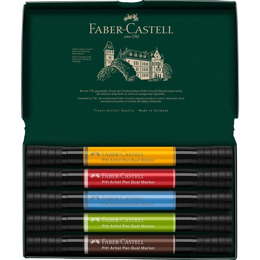 Faber-Castell - Pitt Artist Pen Dual Marker India ink, wallet of 5