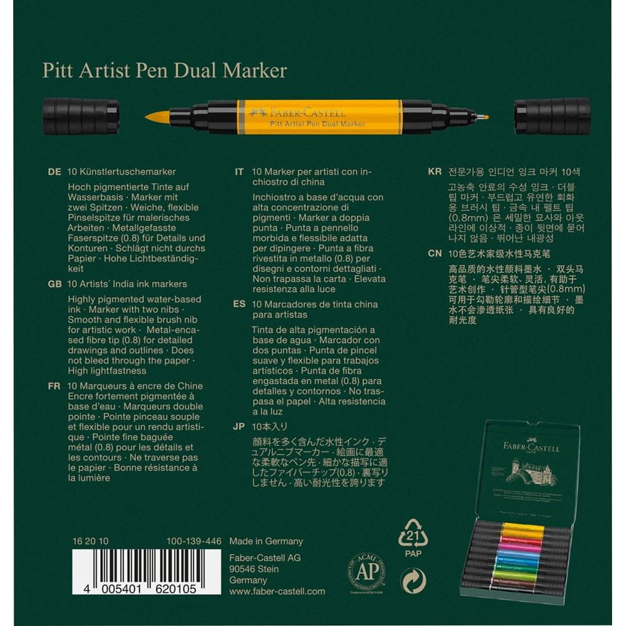 Faber-Castell - Pitt Artist Pen Dual Marker India ink, wallet of 10