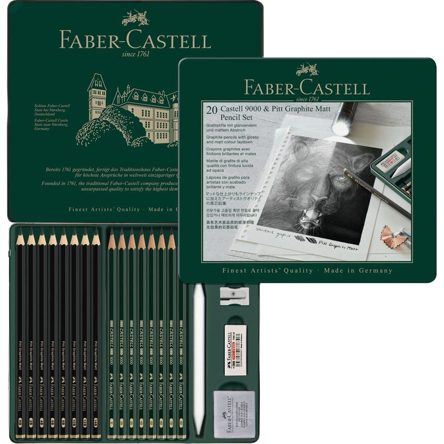 Faber-Castell - Pitt Graphite Matt & Castell 9000, tin of 20