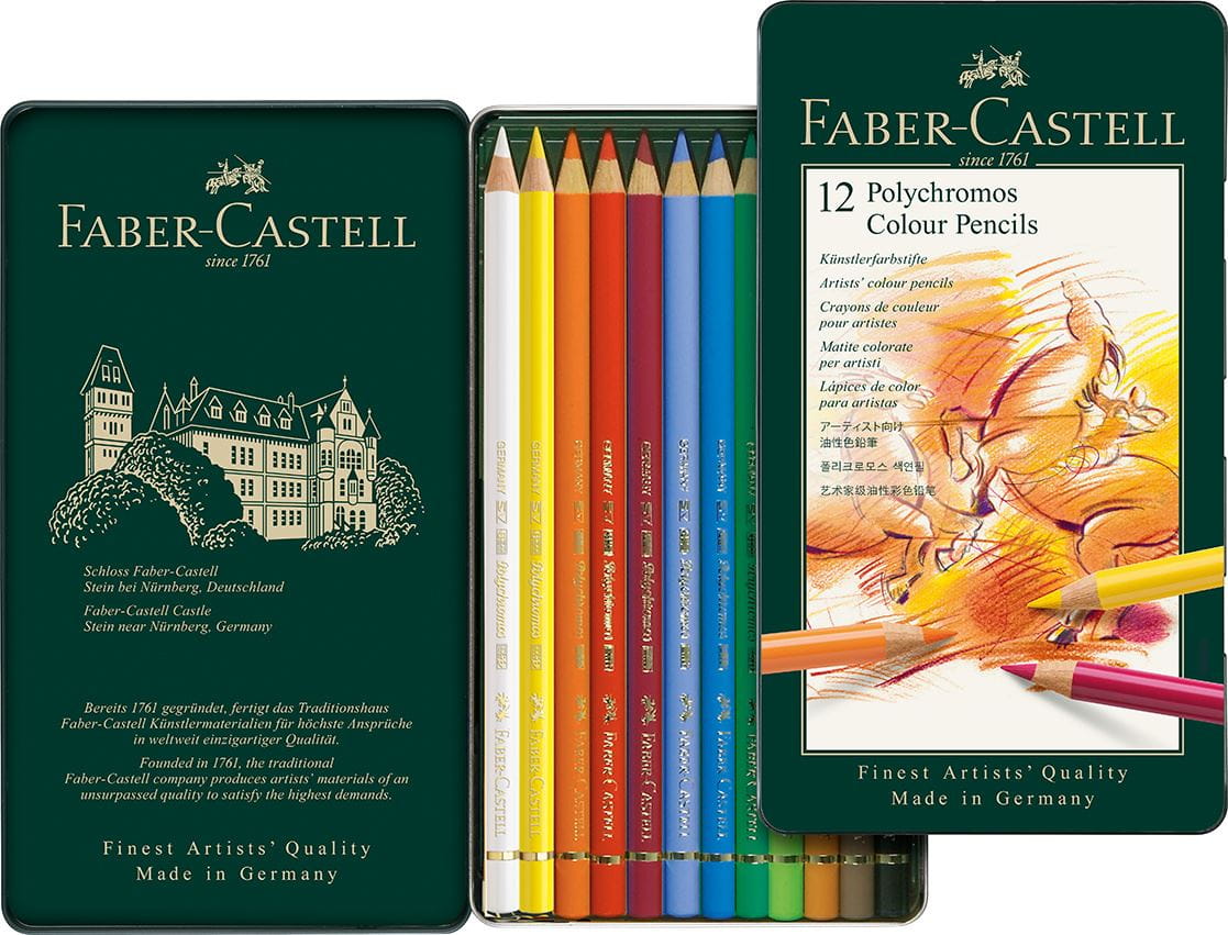 Faber-Castell Polychromos Colored Pencils 12 Count in Metal Tin *Sealed* 