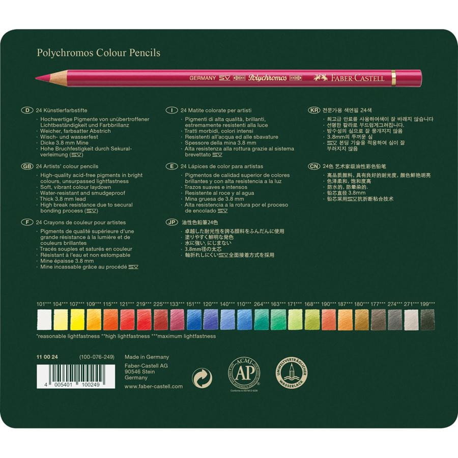 Faber-Castell - Polychromos colour pencil, tin of 24