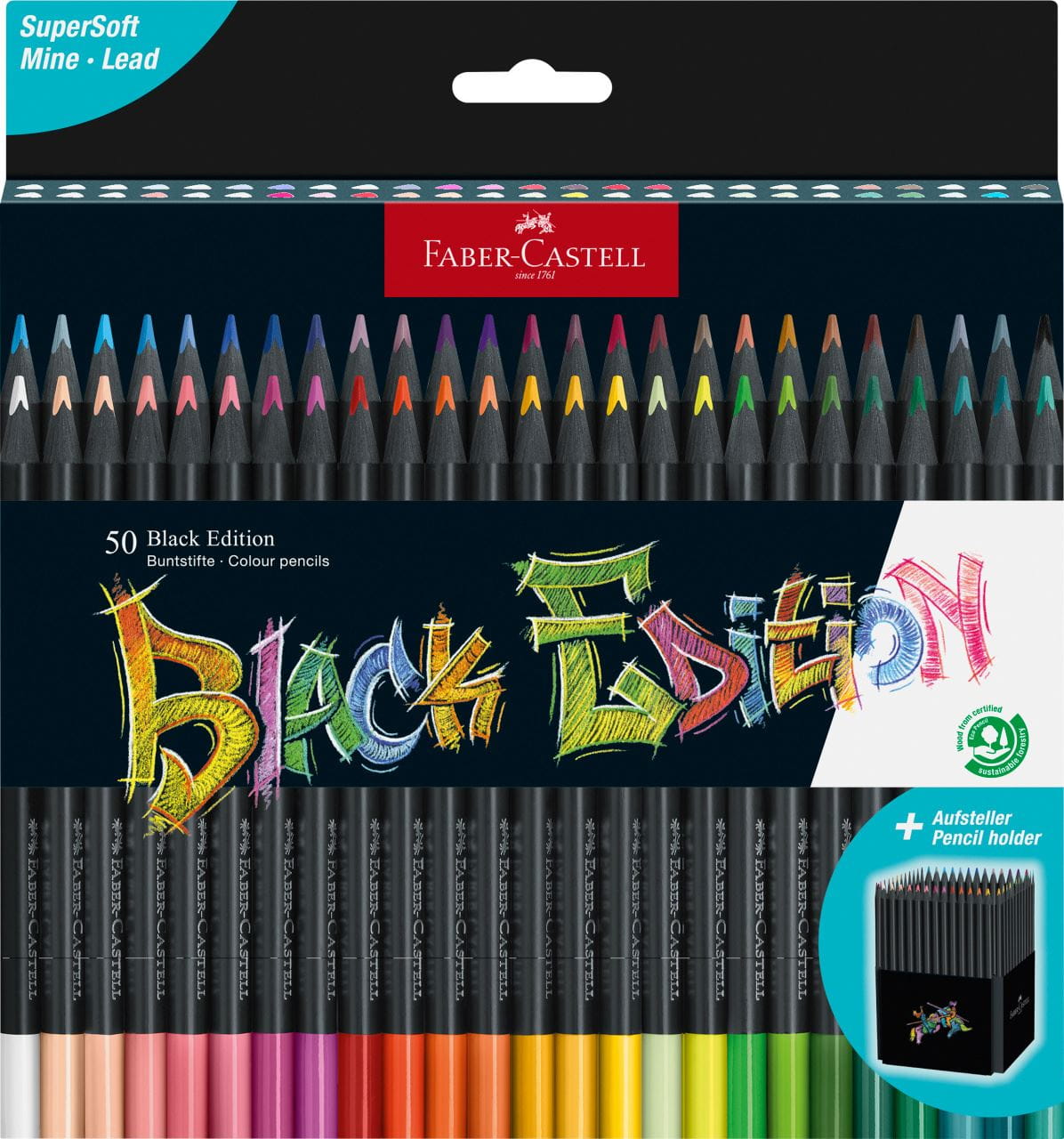 Faber-Castell - Black Edition colour pencils, cardboard box of 50