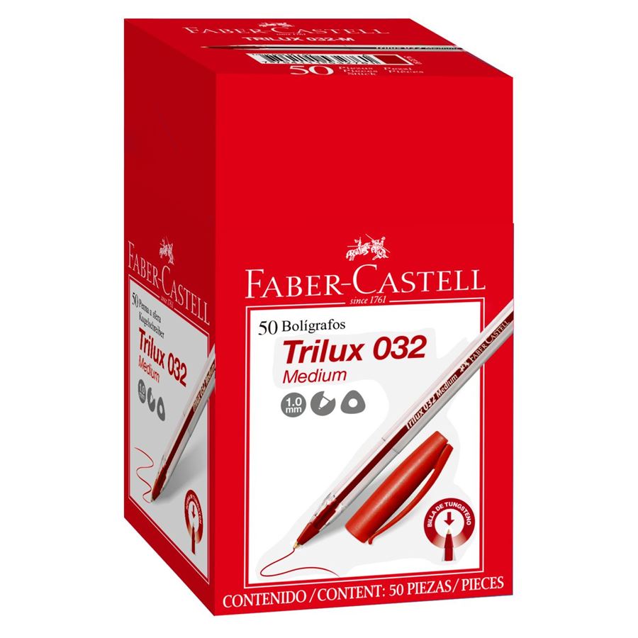 Faber-Castell - Trilux 032 ballpoint pen, M, display of 50, red
