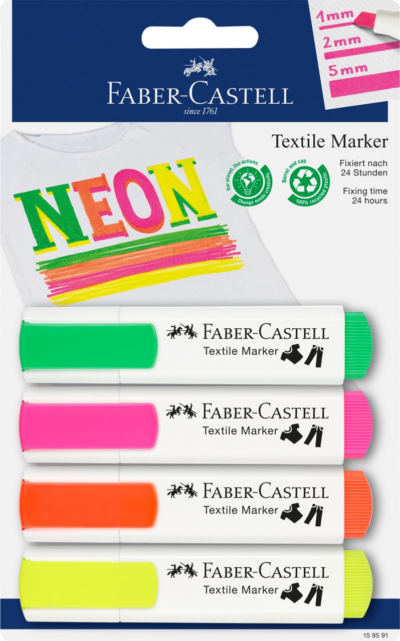 Faber-Castell - Textile marker neon yellow/neon pink/neon orange/neon green